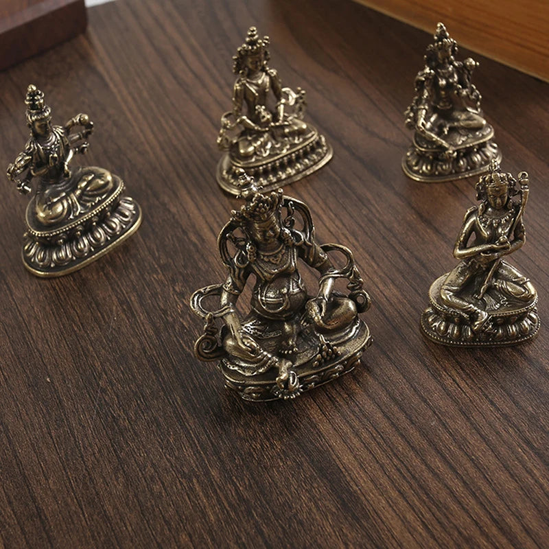 Retro Brass Green Tara God Statue Antique Copper Buddha Statue Home Living Room Office Decoration Figurines