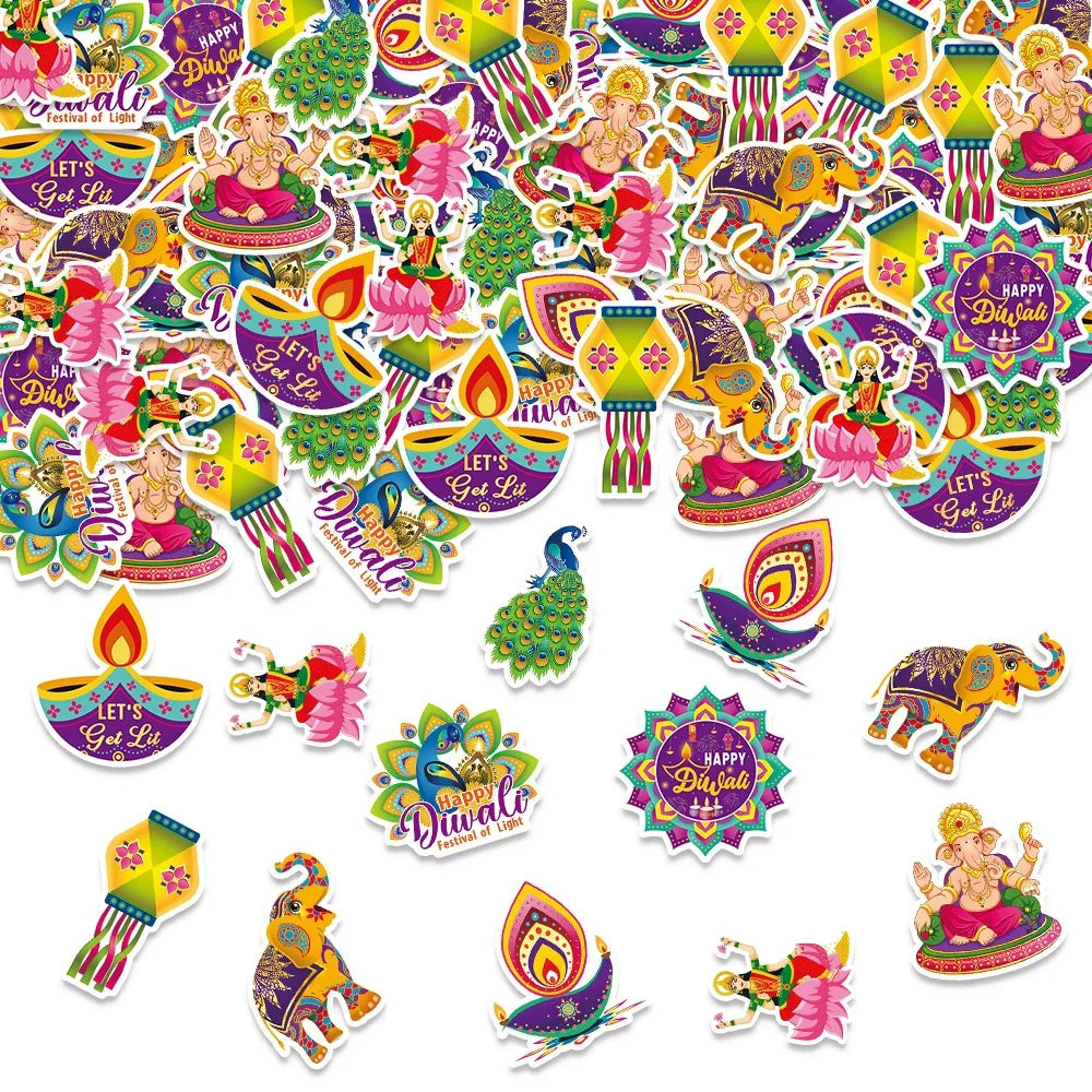 100Pcs/Bag Diwali Festival Theme Paper Confetti Elephant Peacock Candle Table Scatter for India Diwali Festival Party Decor