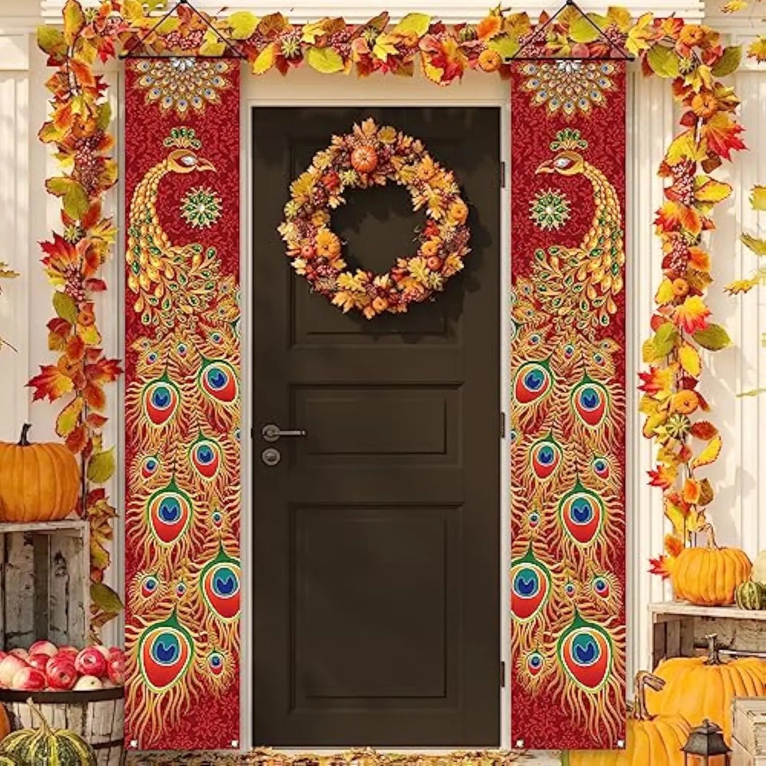 VIKAMA Diwali Festival Happy Gateway Banner Indian Diwali Festival Peacock Front Porch Welcome Sign Party Decorative Items