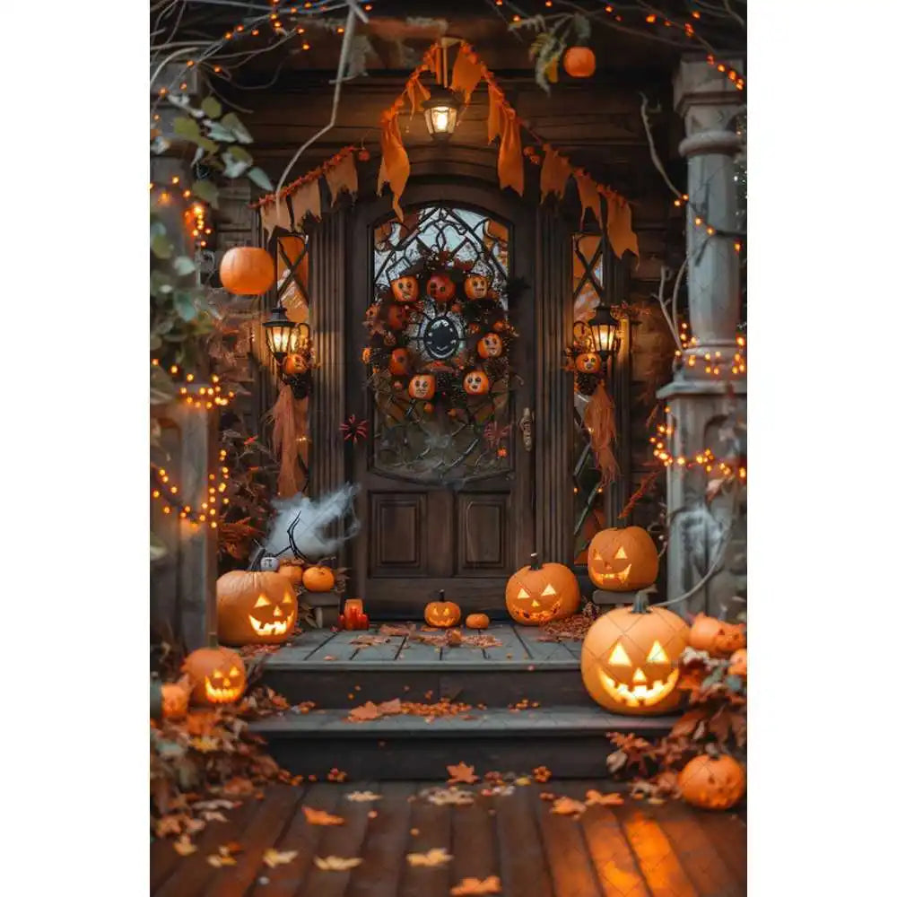 Halloween Night Background Photography Horror Haunted House Pumpkin Lantern Black Stone Road Backdrop Kids Holiday Party Studio