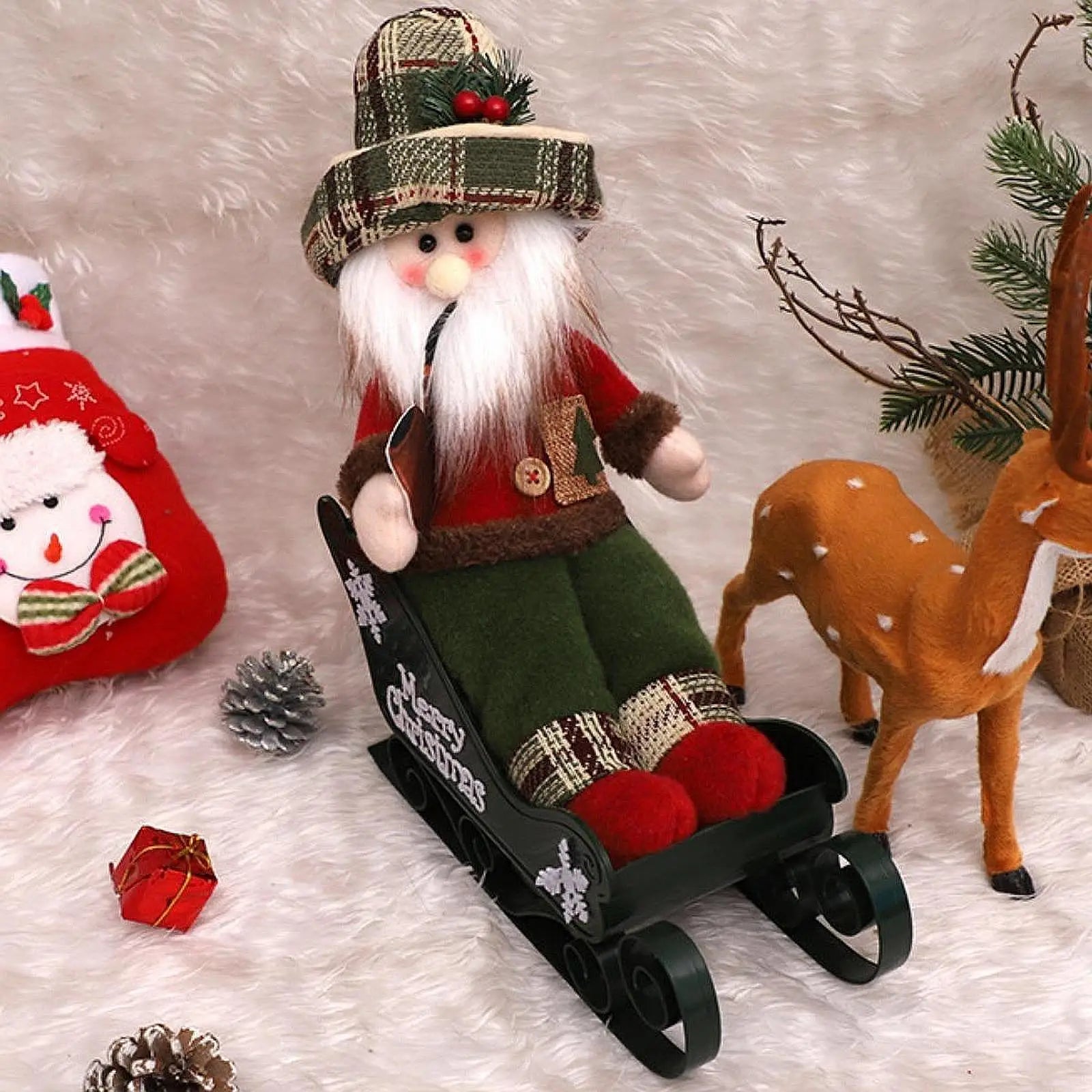 Christmas Statue Xmas Sculpture Figurine Decorative Tabletop Ornament for Home Cabinet Office Housewarming Photo Props