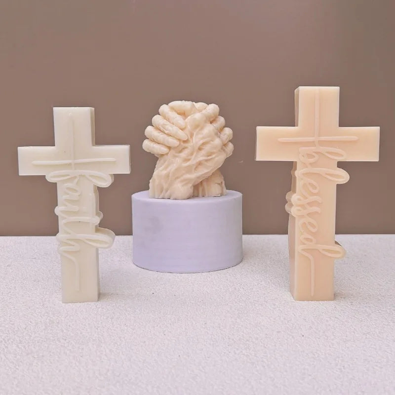 DIY cross candle silicone molds 3D relief cross crafts resin plaster cement casting mold Halloween gift making tool