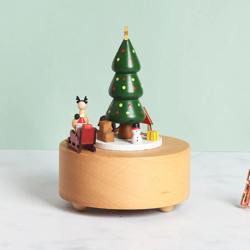 Christmas Gifts Wholesale Logo Engrave Mechanical Wind Up Clockwork Rotating Carousel Ballerina Music Box Wooden For Present