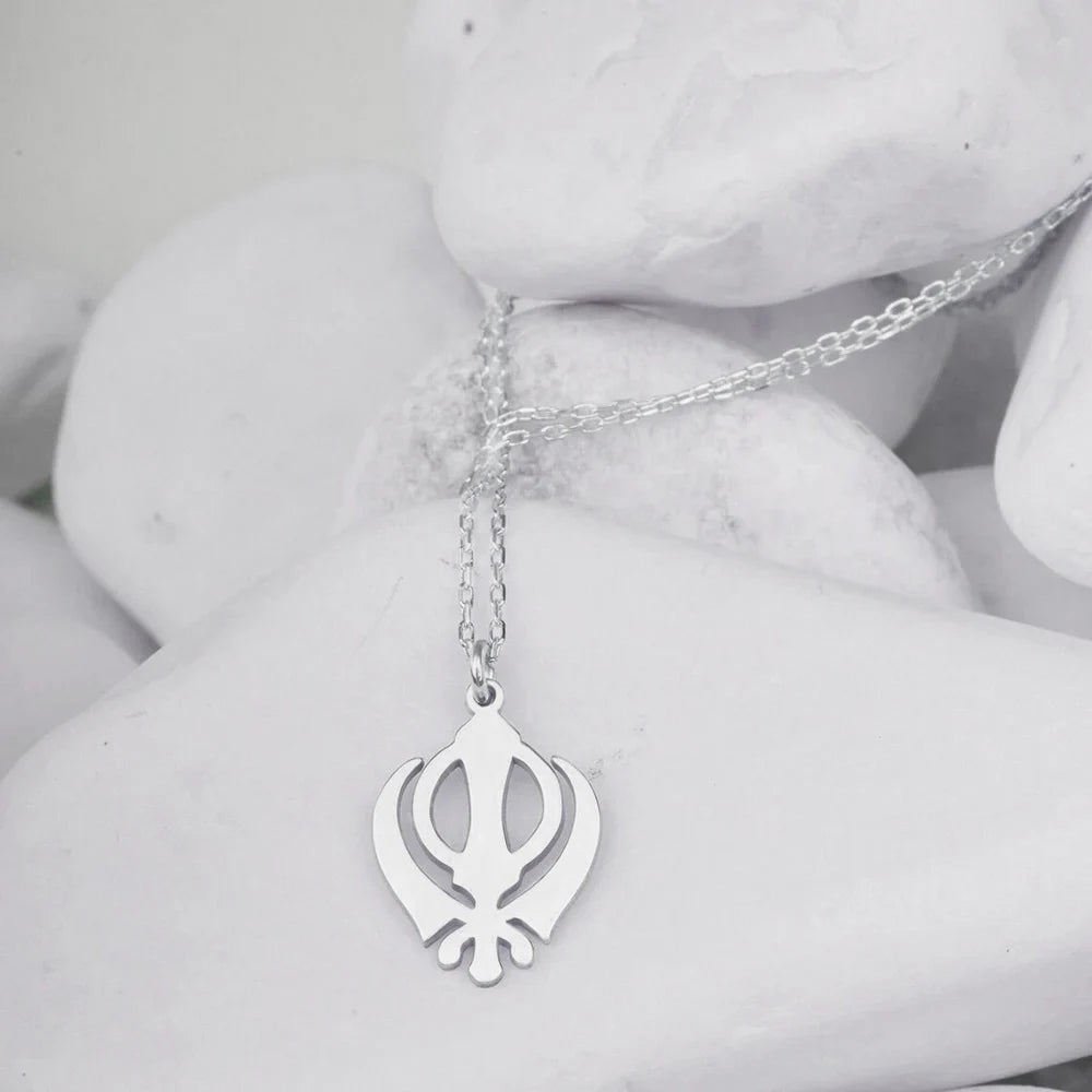 Retro Sikhism Symbol Necklaces Stainless Steel Protection Charm Necklace for Women Khanda Faith Gift Sikh Khanda Pendant Jewelry