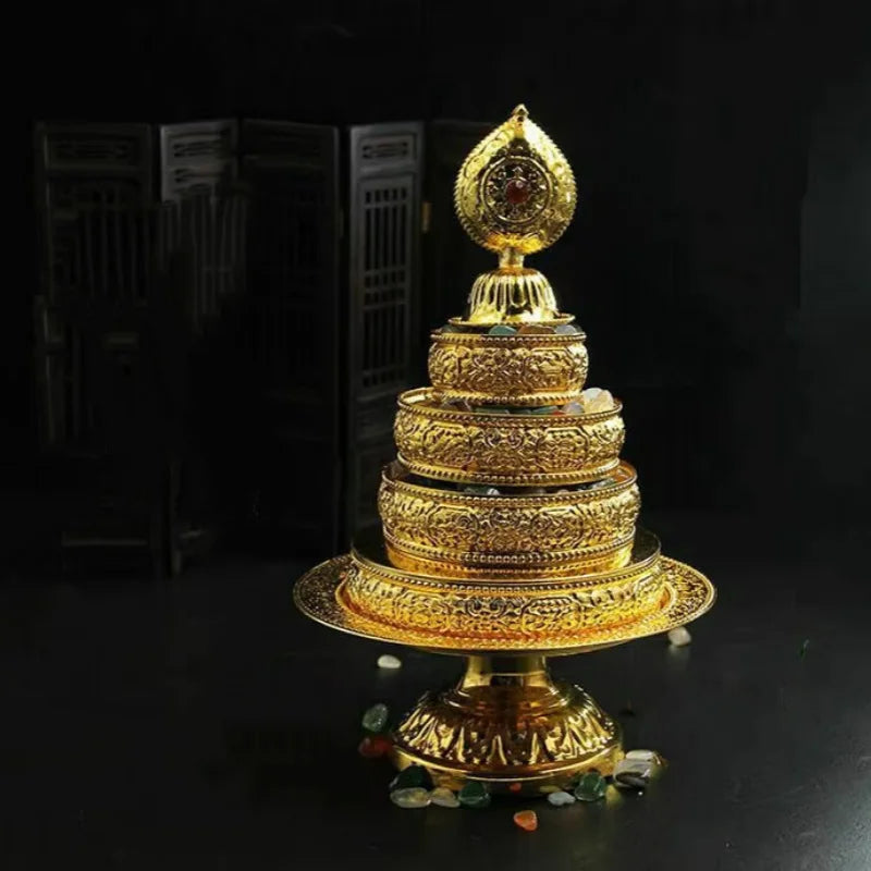 Tibetan Buddhism Altar Mandala Manza Set Tray Gilded Buddhist Offering  N