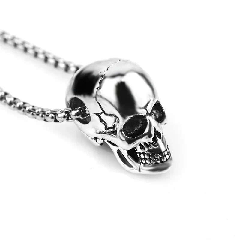 Punk Glossy Skull Ghost Head Pendant Necklace Men's Biker Rock Gothic Halloween Party Jewelry Accessories