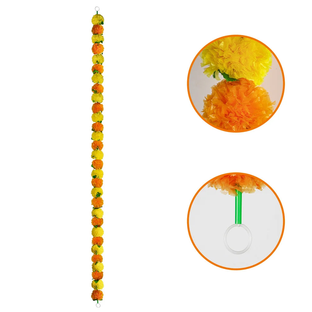 Artificial Marigold Garland For Diwali Wreath Indian Weddings Arch Decorations Garland Halloween Yard Hanging Flower Bar Strips