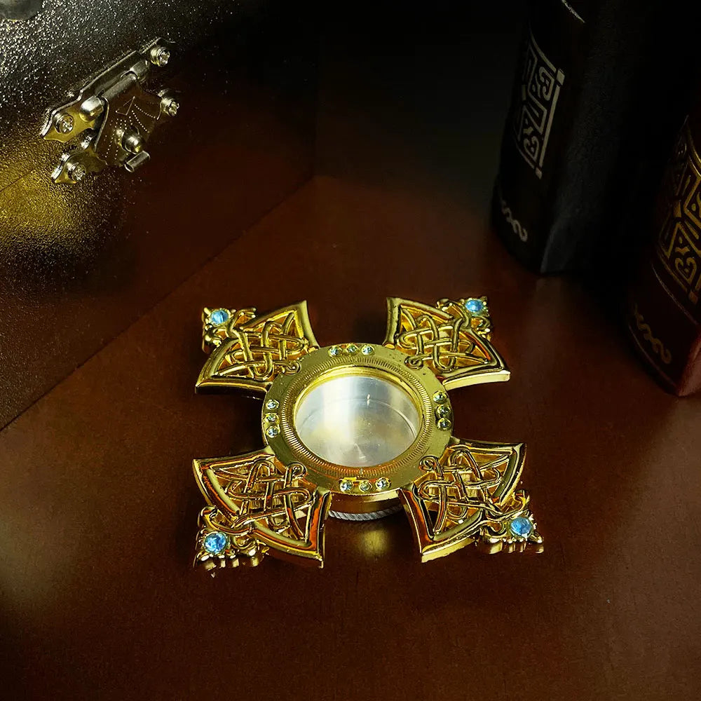 HTISOK Orthodox Holy Water Vessel Gold Plated Alloy with Celtic Cross Church Sanctuary Family Spiritual Space Religious Decor