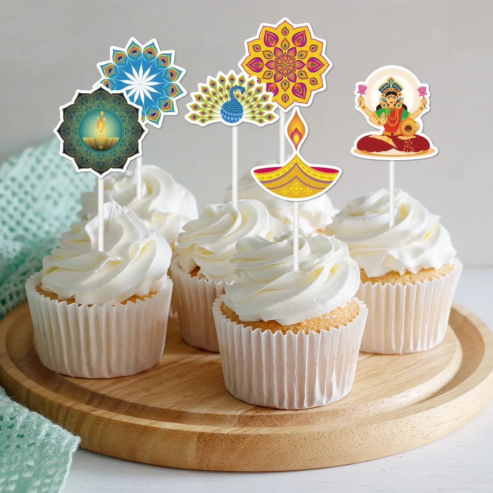 Diwali  Cake Topper Flags Deepavali Cupcake  Festival Decoration Party Supplies