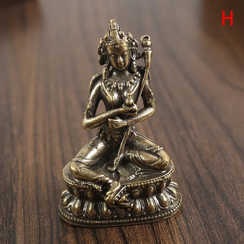 Retro Brass Green Tara God Statue Antique Copper Buddha Statue Home Living Room Office Decoration Figurines