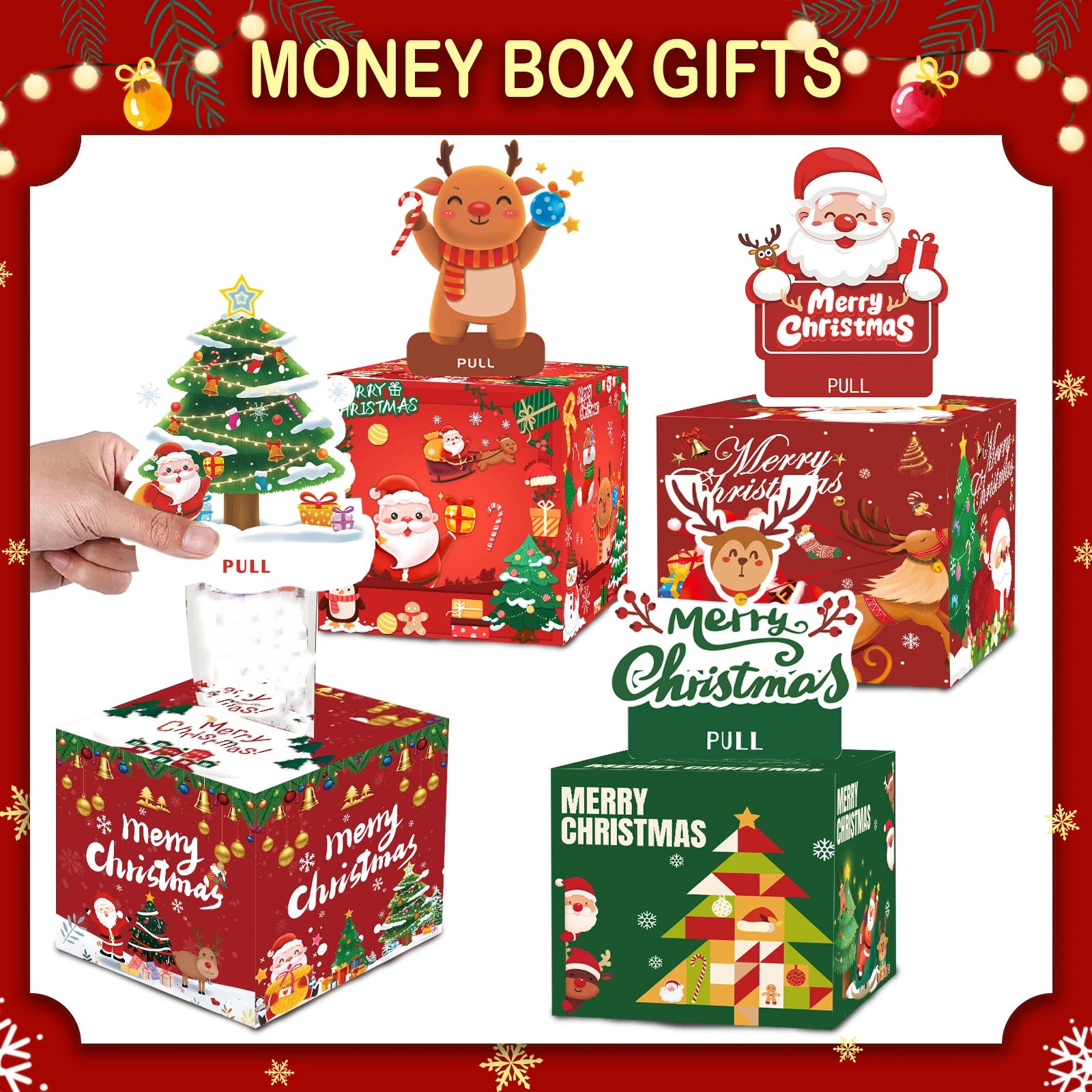 Christmas Money Box Collection With Santa And Friends For Holiday Party Decorations Gift Exchange Cash Box Festival Ornament