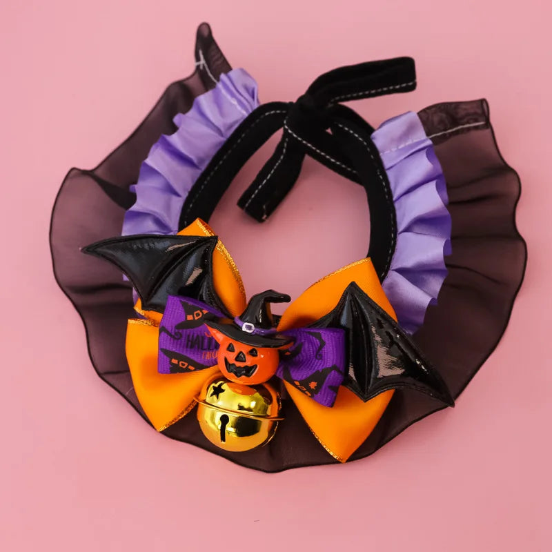 New Dog Necklace Halloween Pet Collar Cat Dog Drool Towel Lace Pumpkin Bat Wings Bow Cat Necklace Photo Prop
