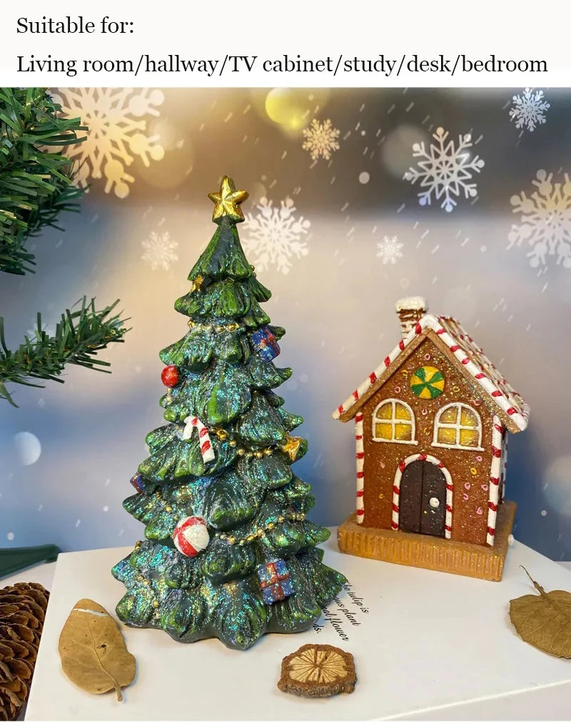 Christmas Tree Decorations Resin Sculpture Home Statues Figurines Christmas Trees Living Room Ornaments Table Desk Accessories