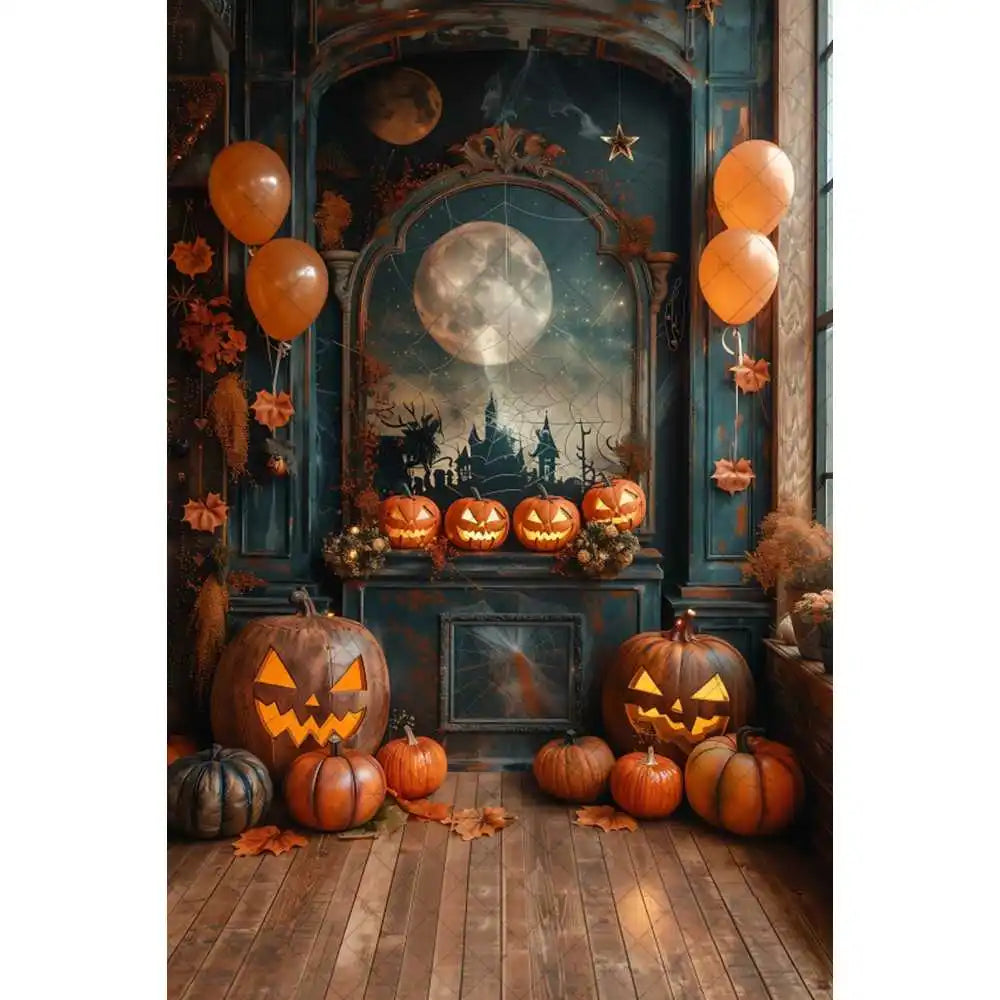 Halloween Night Background Photography Horror Haunted House Pumpkin Lantern Black Stone Road Backdrop Kids Holiday Party Studio
