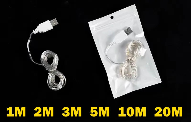 5/10/20M USB LED String Lights Copper Silver Wire Garland Light Waterproof Fairy Lights For Christmas Wedding Party Decoration