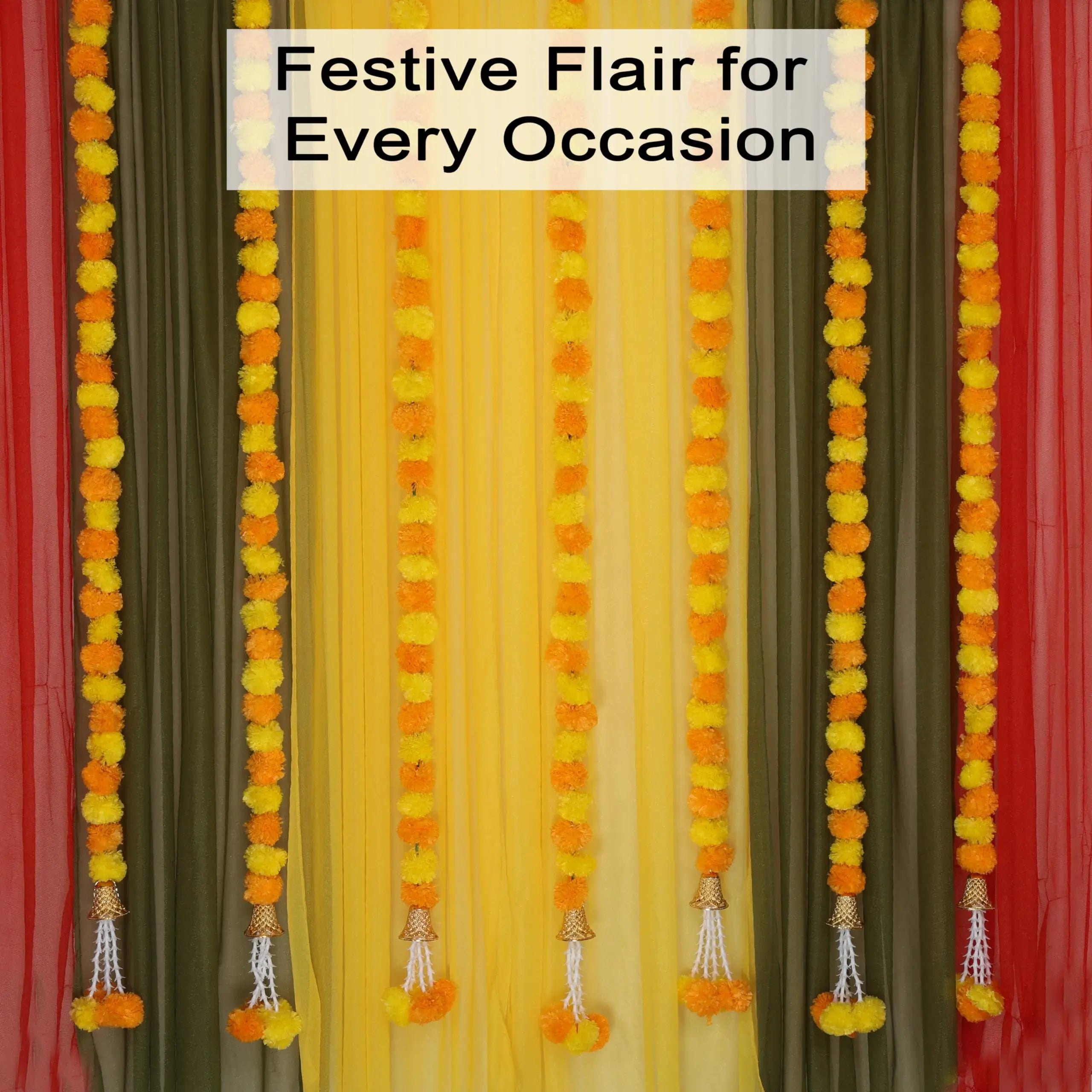 5-50pcs Marigold Flower Garlands 5 Ft Artificial Flower Garland Indian Décor,Pooja, Diwali, Fiesta Day of The Dead, Mexican Par