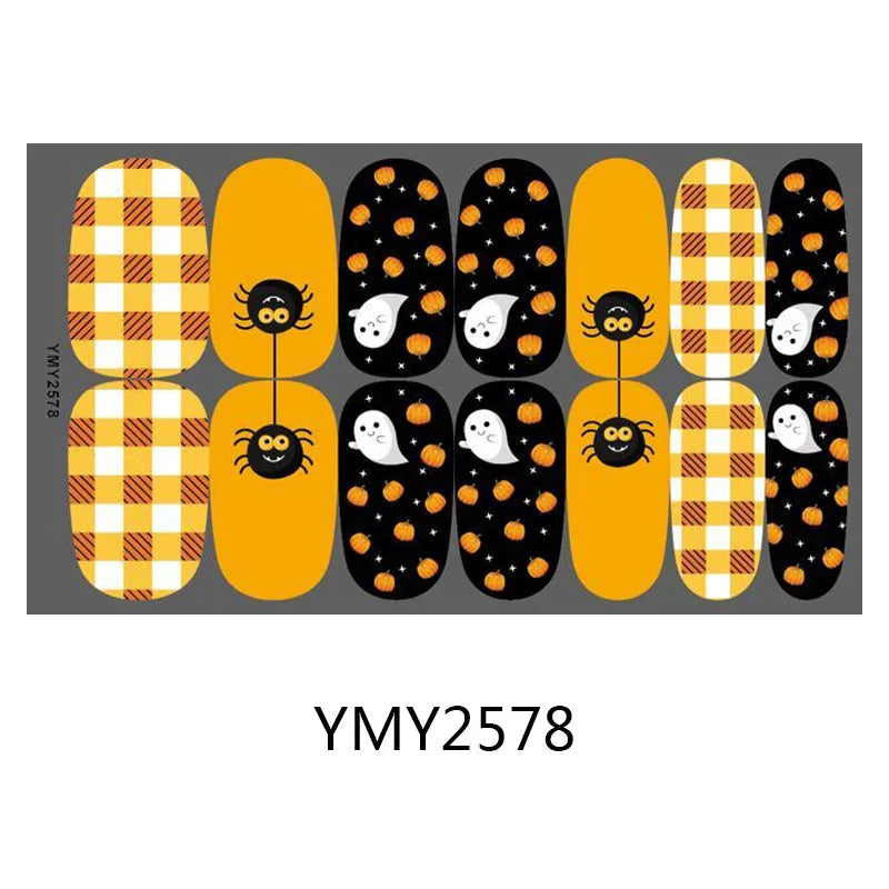 Baking Free Halloween Nail Stickers Full Sticker Fashion Nail Art Jewelry  Pumpkin Ghost Wholesale Applique Nail Sticker