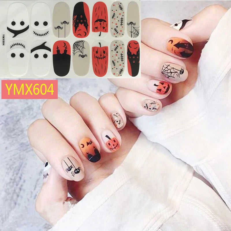 Baking Free Halloween Nail Stickers Full Sticker Fashion Nail Art Jewelry  Pumpkin Ghost Wholesale Applique Nail Sticker