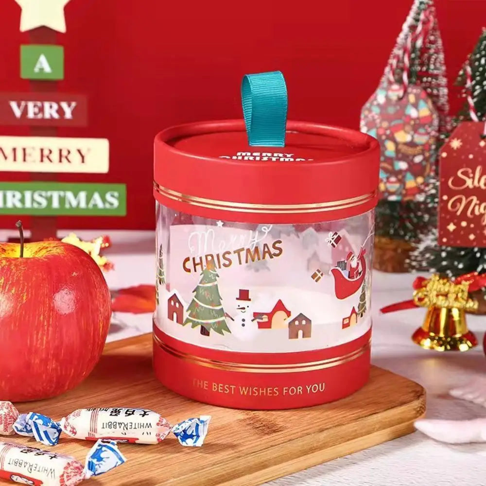 Christmas Gift Packaging Box Festive Dessert Party Decoration Treats Cake Hug Bucket Plastic Transparent Storage Case Home