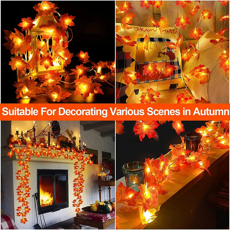 Lighted Fall Garland Maple Leaves String Lights for Indoor Holiday Autumn Home Party Halloween Decoration