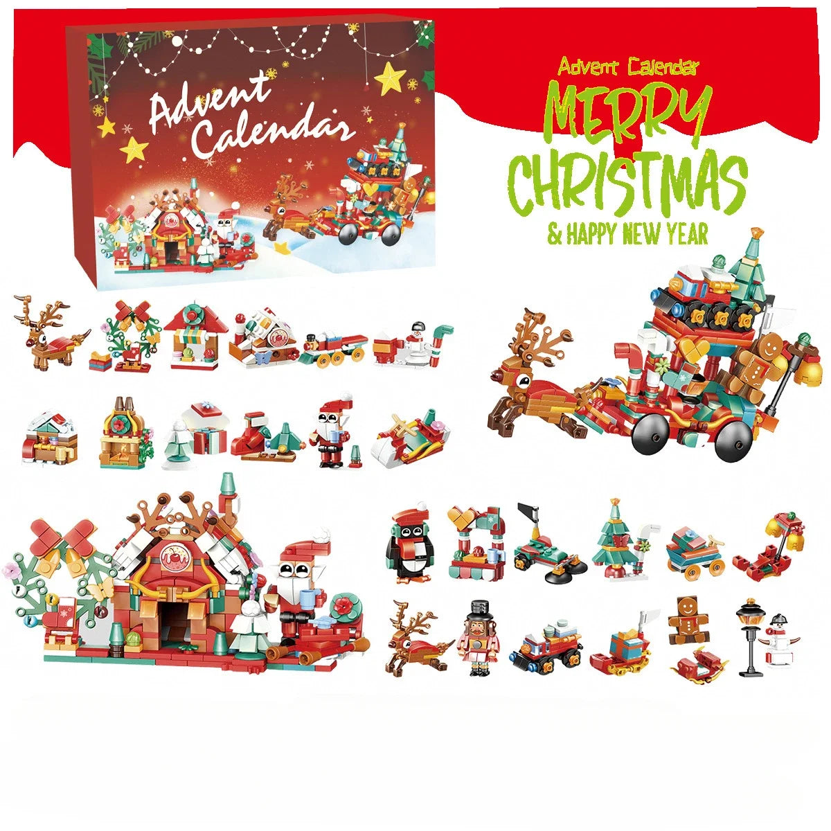 Christmas Advent Calendar Gift Box DIY Christmas Train Jesus Bricks Toys 24Days Countdown Calendar Box Surprise Christmas Gift