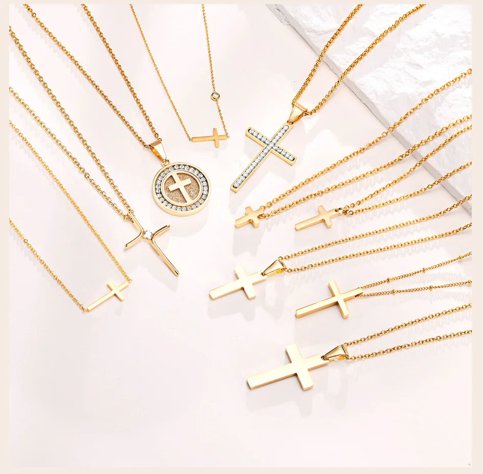 Cruz Cross Necklace Pendant, Women's Stainless Steel Cross Collar, Fashion Religious Jewelry