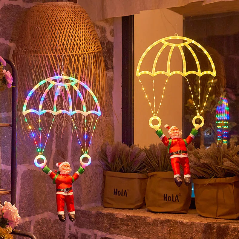 Christmas, Santa Claus, Parachute, Leather Thread, Lantern String, Festival Decorative Lights, Window Lights