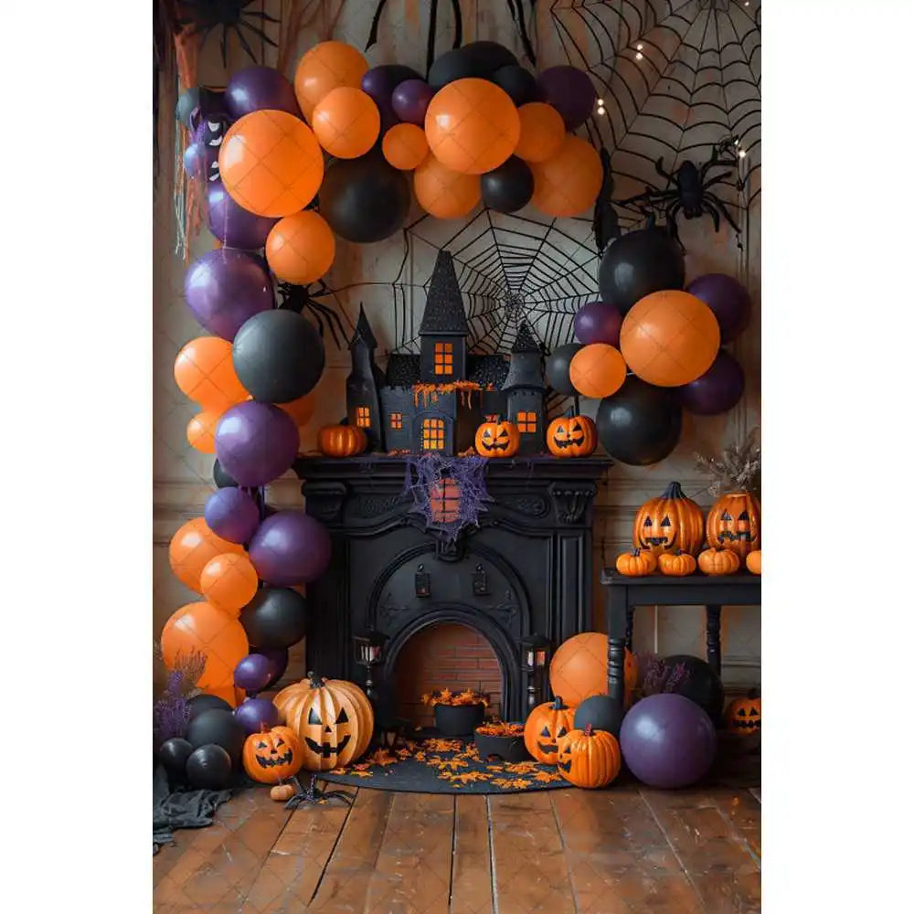 Halloween Night Background Photography Horror Haunted House Pumpkin Lantern Black Stone Road Backdrop Kids Holiday Party Studio