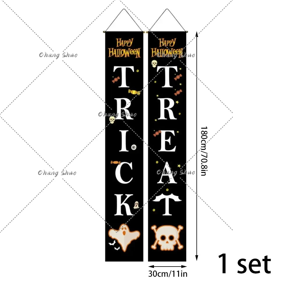 Halloween Hanging Door Curtain Banner Pumpkin Ghost Happy Halloween Decorations For Home Trick Or Treat Horror Party Supplies