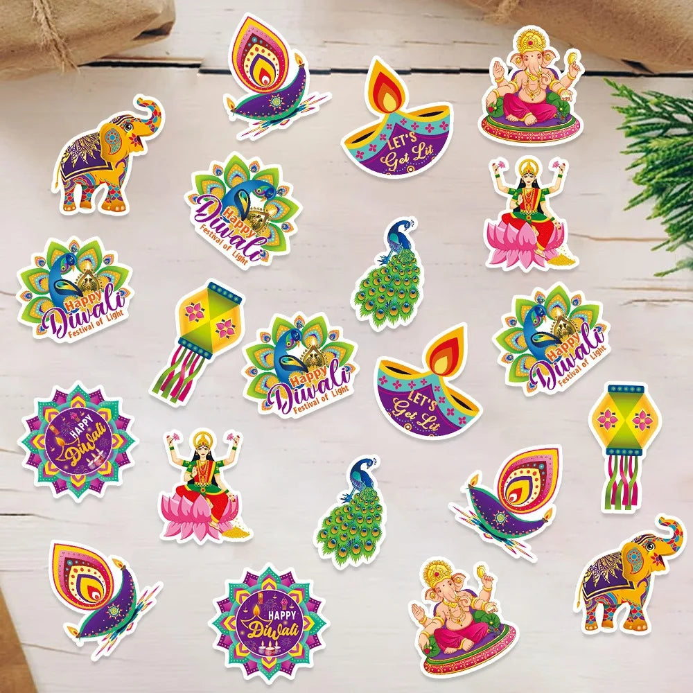 100Pcs/Bag Diwali Festival Theme Paper Confetti Elephant Peacock Candle Table Scatter for India Diwali Festival Party Decor