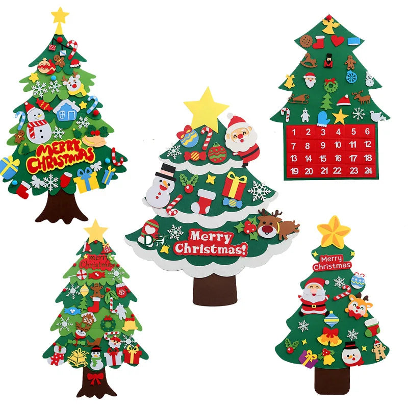 Felt Christmas Tree with Ornaments DIY Cristmas Ornament Xmas Navidad Gifts Santa Claus New Year Door Wall Hanging Decorations