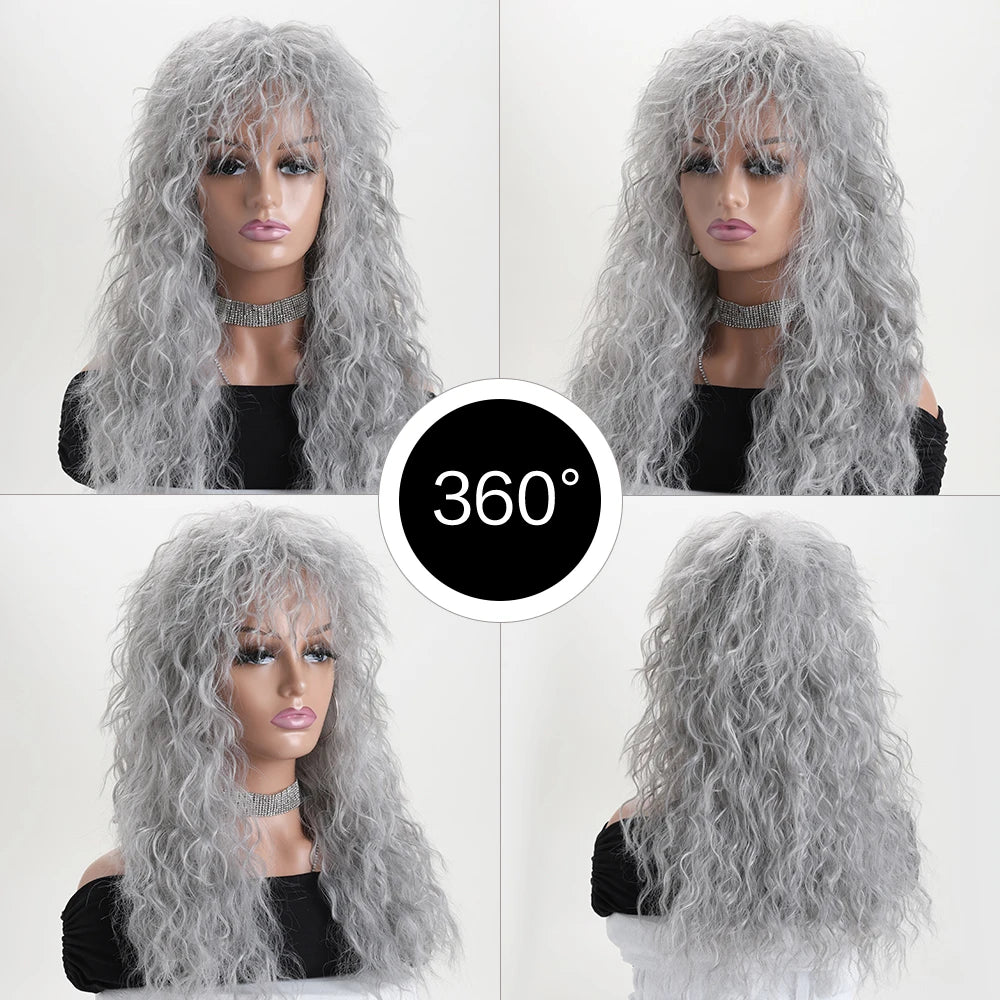 Women’s 70s 80s Style Long Synthetic Curly Hair Wig Glam Rock Rocker Wig Perfect for Halloween Cosplay  DIY Themed Costume Party