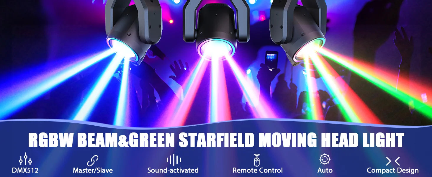 U'King Mini 30W Spot Beam Moving Head Light LED 4IN1 RGBW Effect Strobe Stage Light DMX Sound Activated DJ Disco Bar Party Light