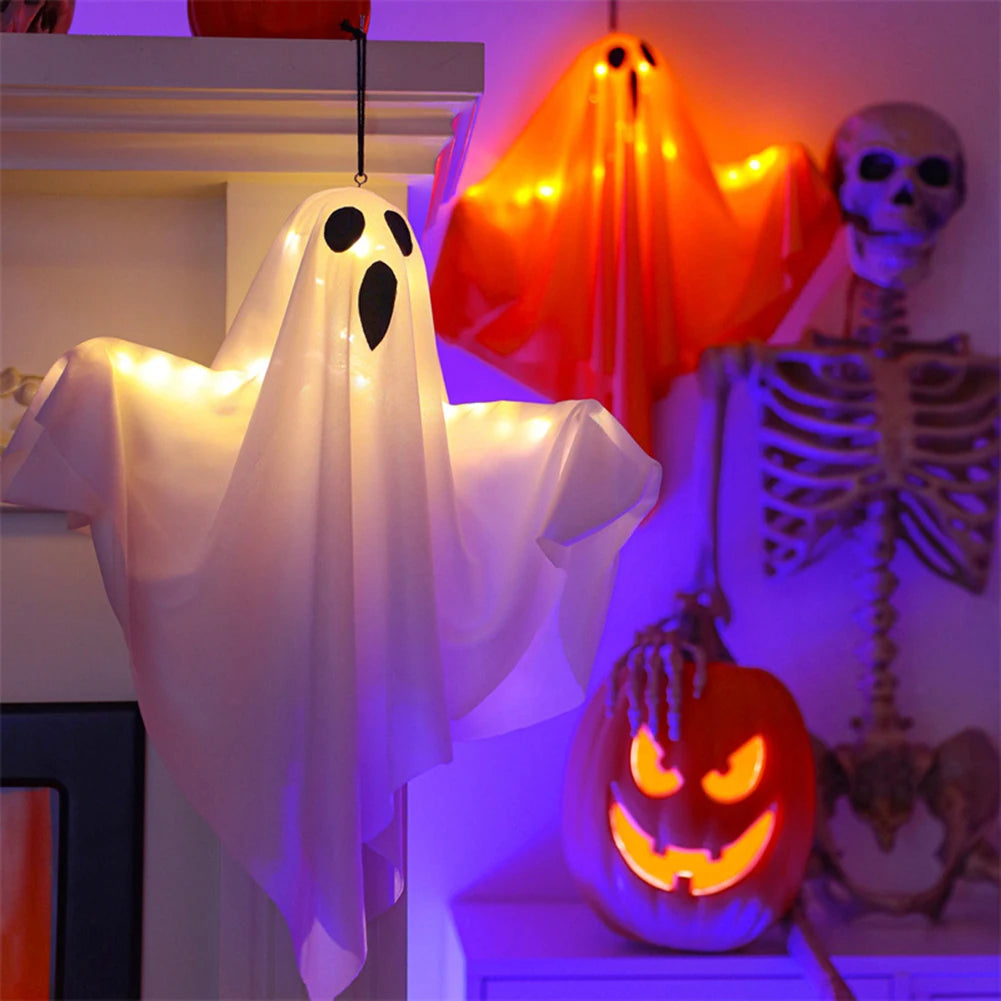 Halloween Glowing White Ghost LED Hanging Ghosts Horror Props with Fairy Light Indoor Outdoor Haunted House Halloween Decoration