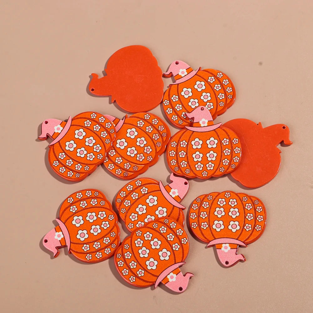 10pcs/lot Halloween Cute Charms Creative Ghost Pumpkin Acrylic Print Pendant for DIY Jewelry Making Necklace Earring Accessories
