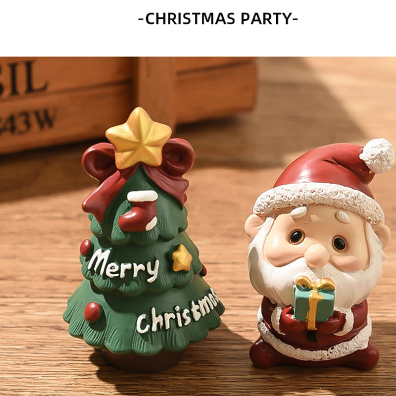 Christmas Resin Family Small Animal Ornaments Creative Home Decoration Mini Christmas Tree Old Man Christmas Gift