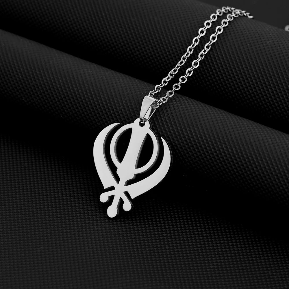 SONYA Stainless Steel Sikh Symbol Pendant Necklace for Men Women Unisex Ethnic Boho Couple Jewelry Tribal Gift Accessory
