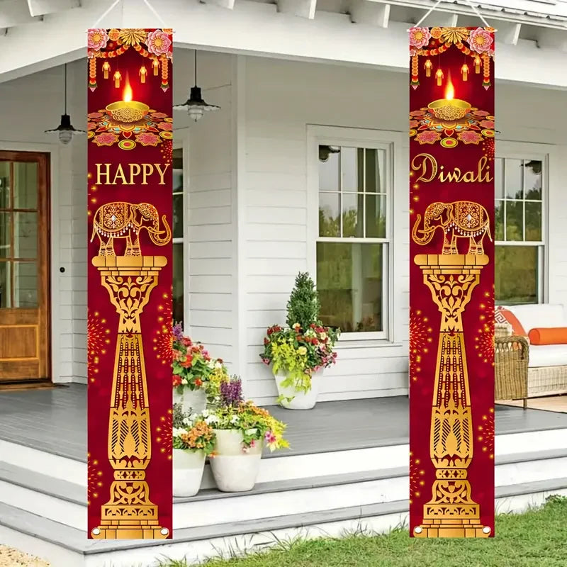 VIKAMA2pcs Diwali Hanging Door Couplets with Oil Lamp Motifs Suitable for Decorating the Front Door Porch of Your Home