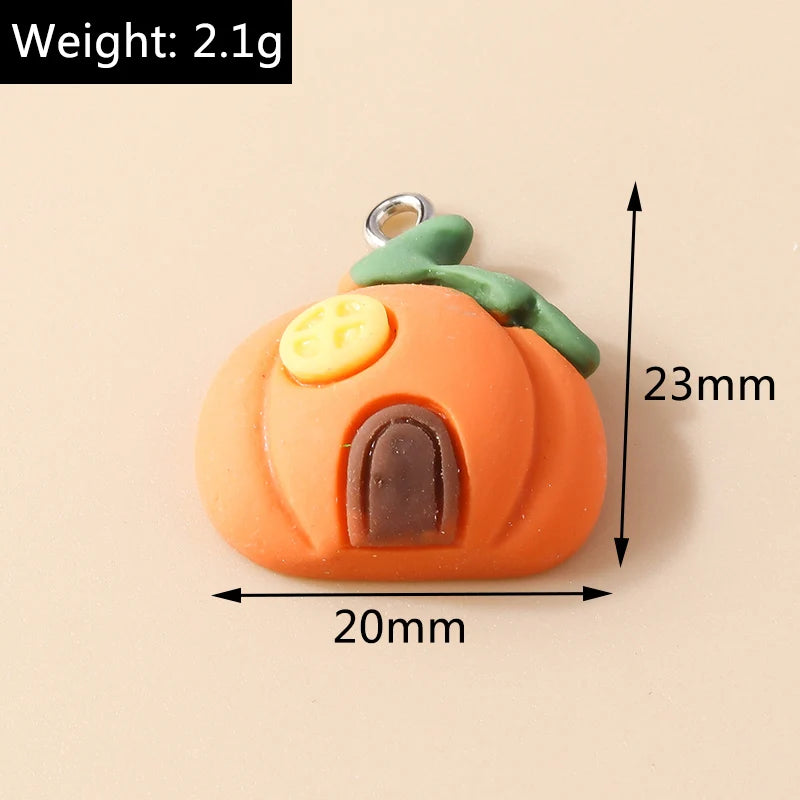Leslie 10Pcs New Resin Halloween Charms Kawaii Cat Spider Castle Ghost Pumpkin Charms Pendants Decor DIY Earring Jewelry Making