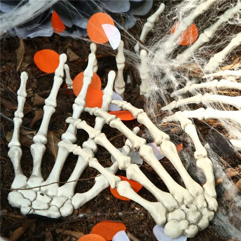 1-6Pair Halloween Skeleton Hand Scary Realistic Hand Bone Skull Decors Party Haunted House Halloween Terror Decoration Props