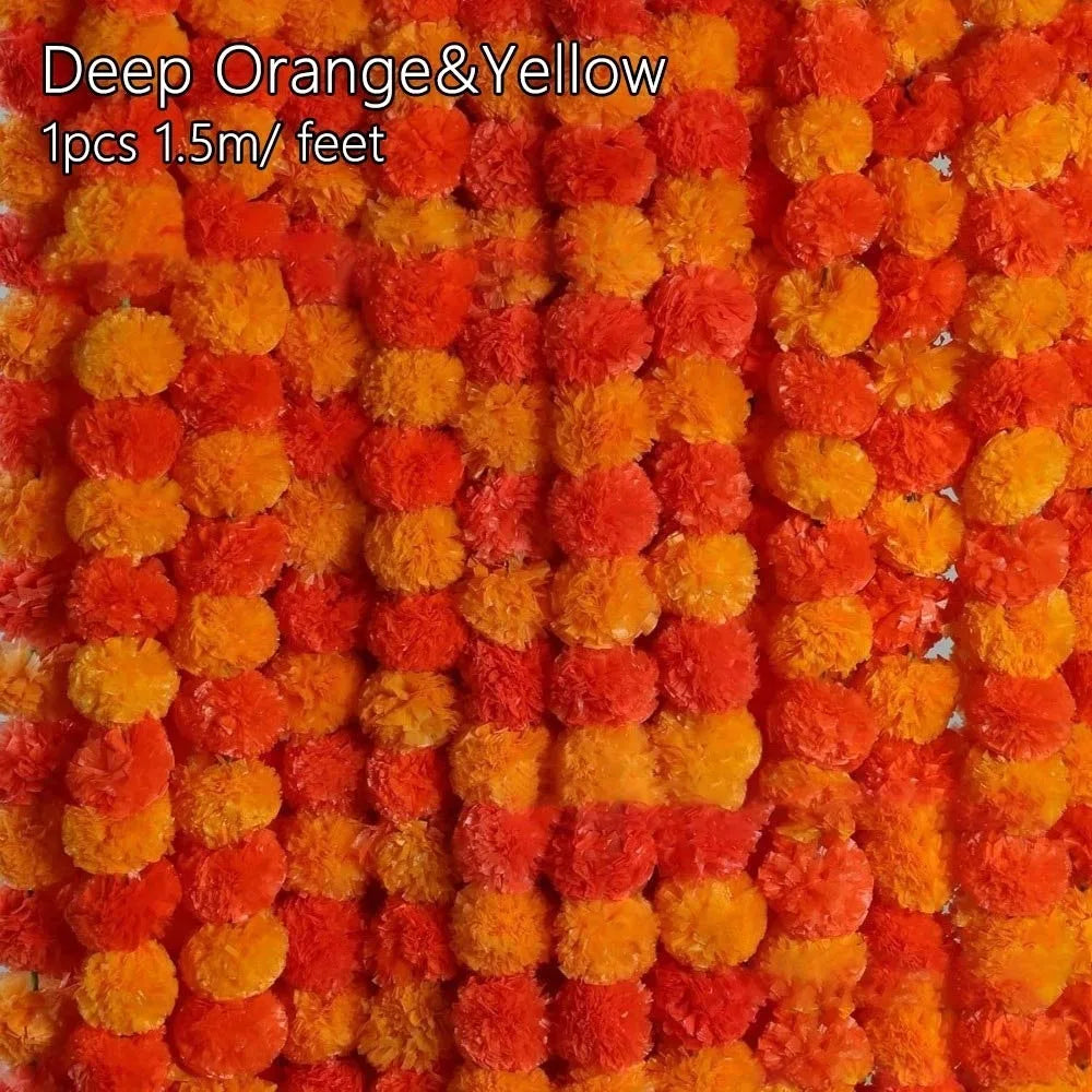 Long Strands Artificial Marigold Garland Pooja Diwali Fiesta Indian Décor Marigold Flower Garlands Reusable Events Decor