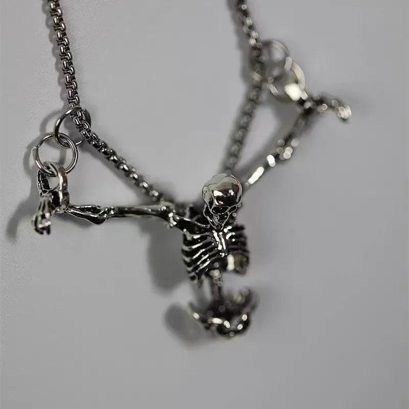 Gothic Pattern Skull Ghost Head Pendant Necklace Men's Punk Trend Alternative Halloween Jewelry