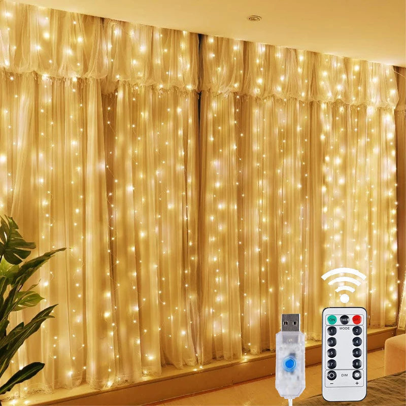Diwali Lights LED Fairy String Curtain Lights 8 Mode Remote USB Festoon Christmas Decor For Home Holiday New Year Lamp
