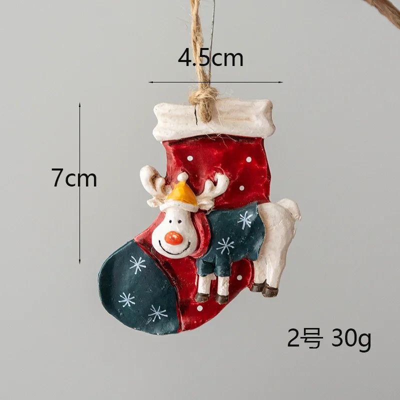 Christmas Resin Tree Decorations Santa Snowman Angel Pendant Ornament DIY Kids Toys Noel Navidad Kerst 2023