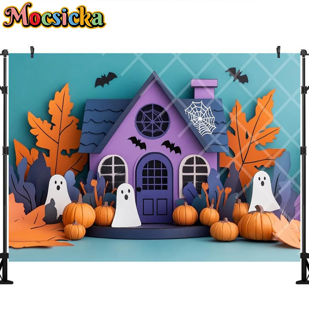 Mocsicka Photography Backdrop Halloween White Ghost Pumpkin Decoration Kids Holiday Party Supplies Backgrounds For Photographs