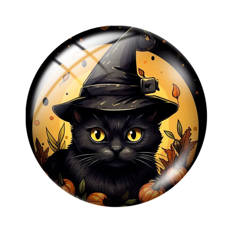 Halloween Black Cat 12mm14mm/16mm/18mm/20mm/25mm Round photo glass cabochon demo flat back Making findings