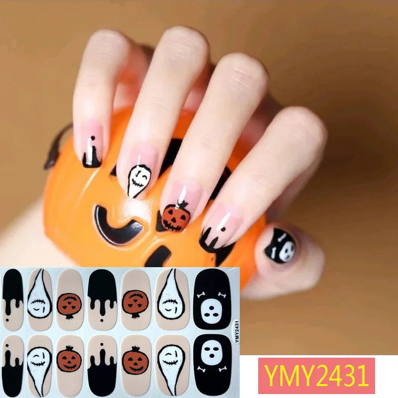 Baking Free Halloween Nail Stickers Full Sticker Fashion Nail Art Jewelry  Pumpkin Ghost Wholesale Applique Nail Sticker