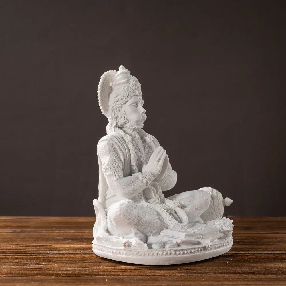 Sandstone White Hanuman Statue Hindu God Sculpture