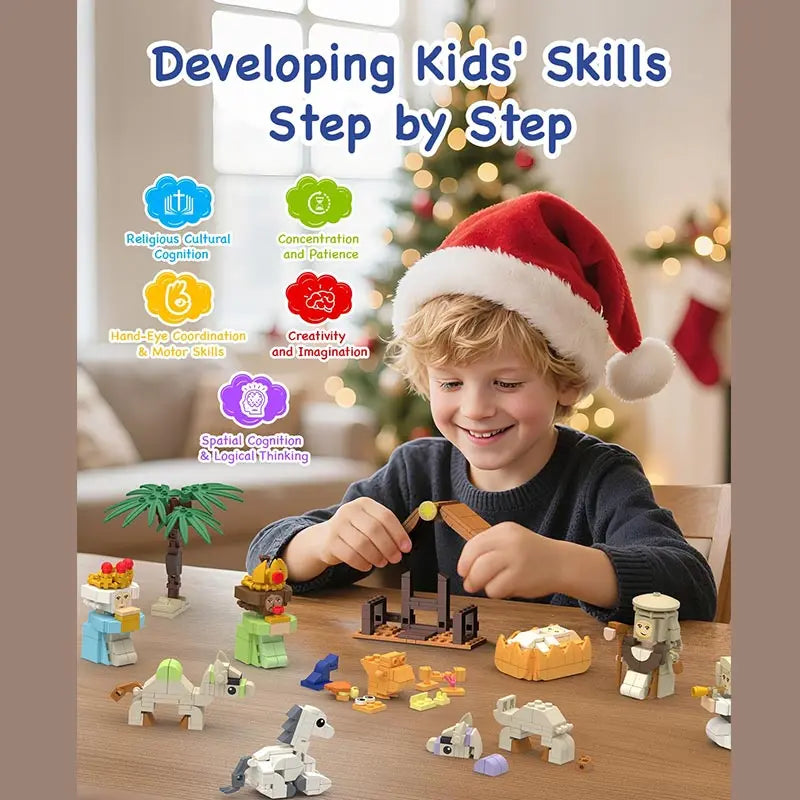 Christmas Advent Calendar Gift Box Diy Nativity Jesus Bricks Toys 24Days Countdown Calendar Surprise Christmas Home Decoration