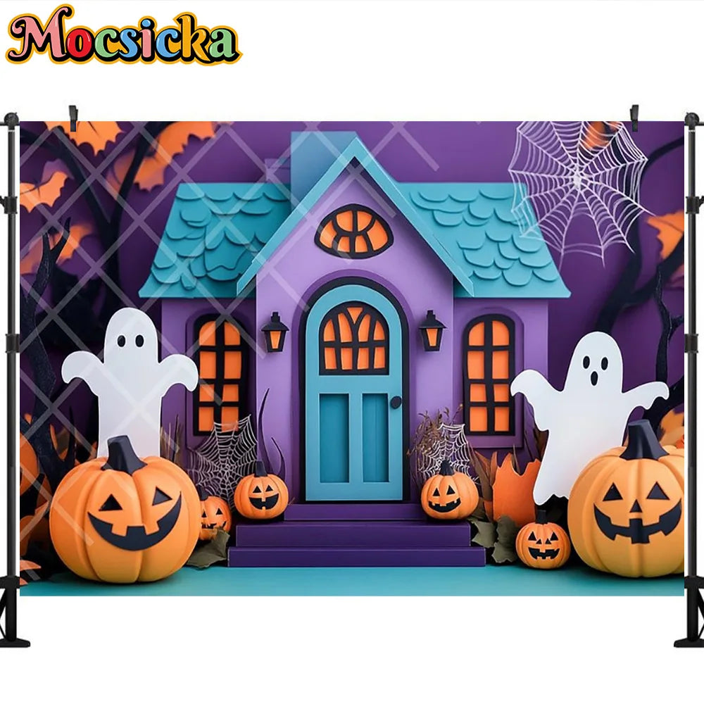 Mocsicka Photography Backdrop Halloween White Ghost Pumpkin Decoration Kids Holiday Party Supplies Backgrounds For Photographs
